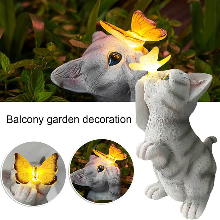 Stornfield | SolarPurr Lumière de Jardin | Figurine de Chat LED avec Papillon | Énergie Solaire | Résistant aux Intempéries | Décoration Extérieure