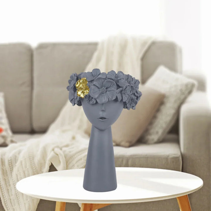 Stornfield | Nordic Girl Head Flower Resin Vase Statue Flower Vases for Office Desktop Dried Flower Ornaments Container Decor