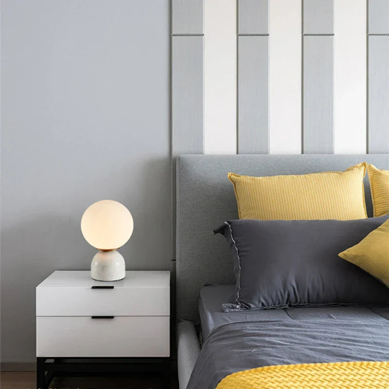 Modern Marble Table Lamp with Round Glass, Elegant Living Room Lighting | Stornfield