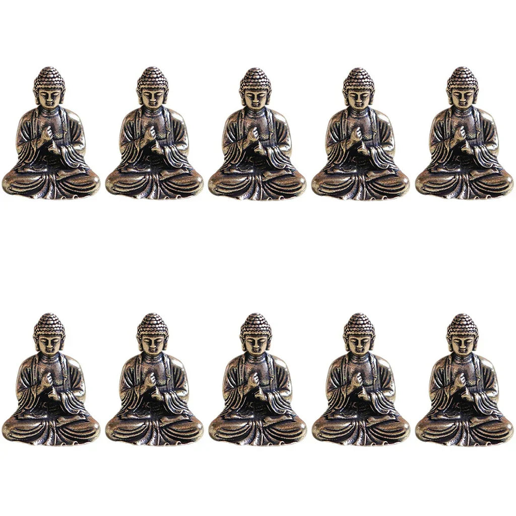 Stornfield | 10 Pieces Mini Brass Sitting Buddha Statue for Travel, Buddhist Worship, Home Office Decor