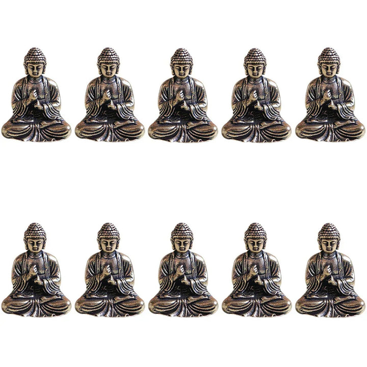 Stornfield | 10 Pieces Mini Brass Sitting Buddha Statue for Travel, Buddhist Worship, Home Office Decor