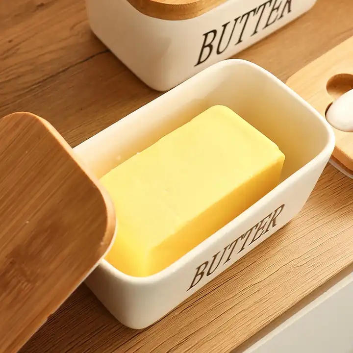 Stornfield | Rectangular Ceramic Butter Dish Sealed Storage Container Western Cheese Crock Butter Glass for Storage for Restaurant 15x8.5 cm