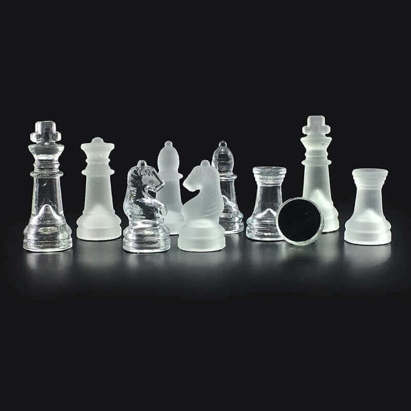 Glass Chess Set | Frosted Crystal Pieces with Chessboard