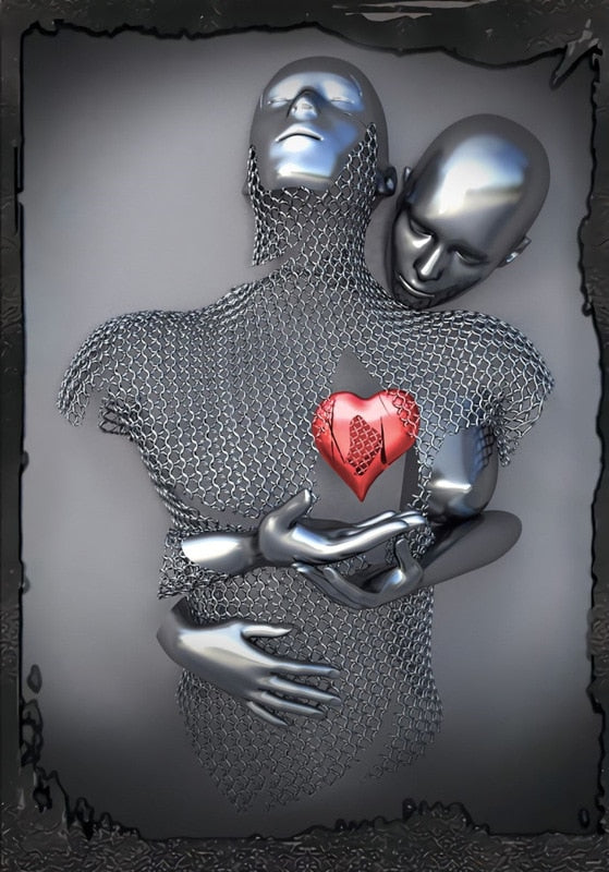 Stornfield | Metal Figure Statues Abstract Canvas Painting Styles Wall Art Couples Love Sculpture Poster Print Home Decor Living Room Gifts