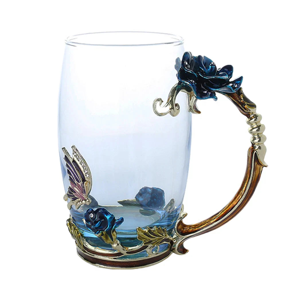 Stornfield | Handmade Enamel Coffee Mugs Rose-Glass Teacup with Stainless Spoon Unique Luxury Gifts for Wedding Valentine's Day Birthday Gifts