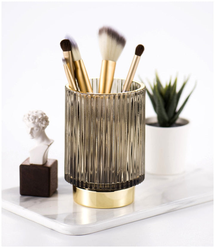 Stornfield | Elise Gold Plated Glass Makeup Halter & Organizer