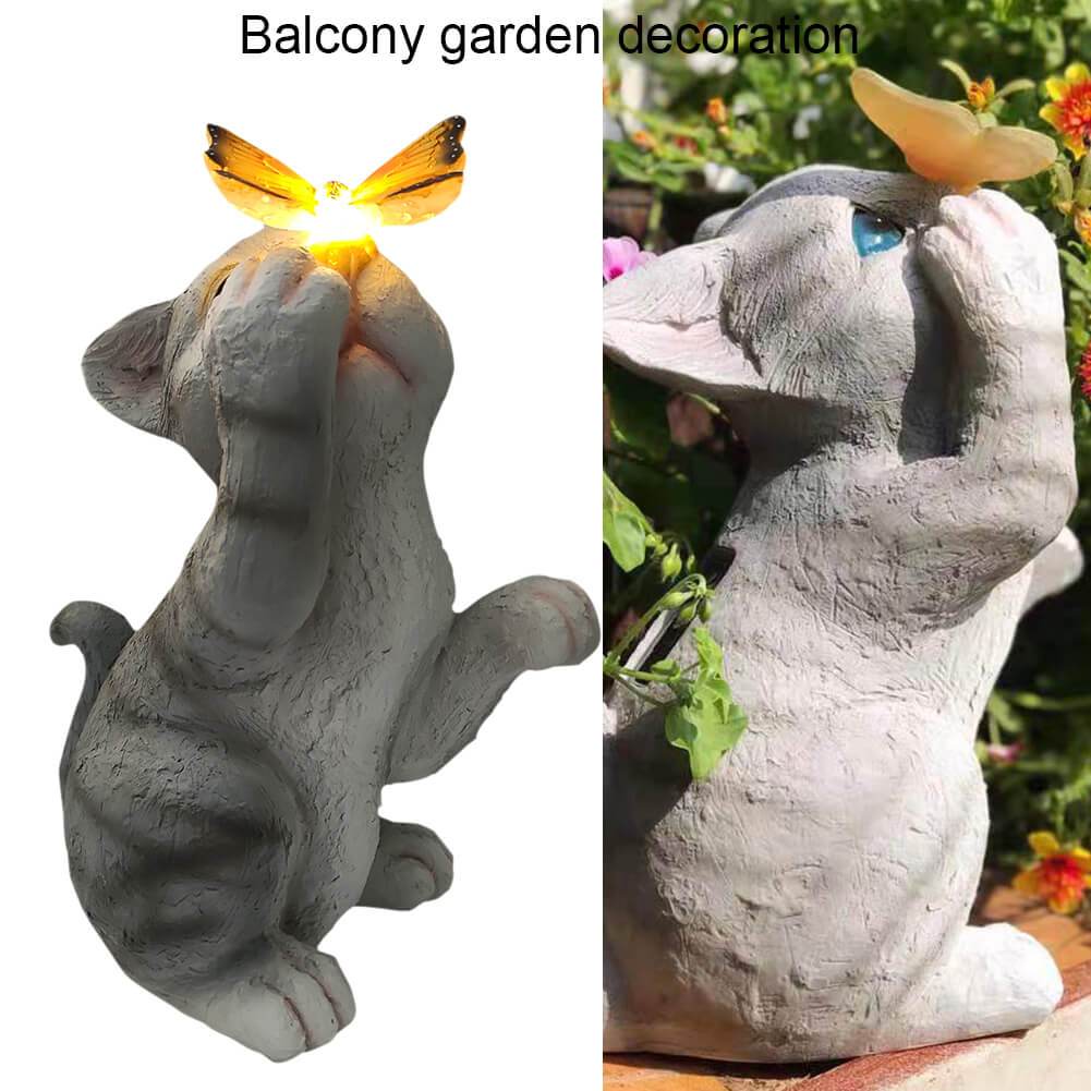 Stornfield | SolarPurr Lumière de Jardin | Figurine de Chat LED avec Papillon | Énergie Solaire | Résistant aux Intempéries | Décoration Extérieure