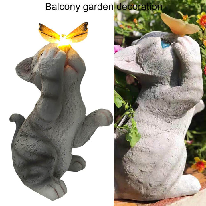 Stornfield | SolarPurr Lumière de Jardin | Figurine de Chat LED avec Papillon | Énergie Solaire | Résistant aux Intempéries | Décoration Extérieure
