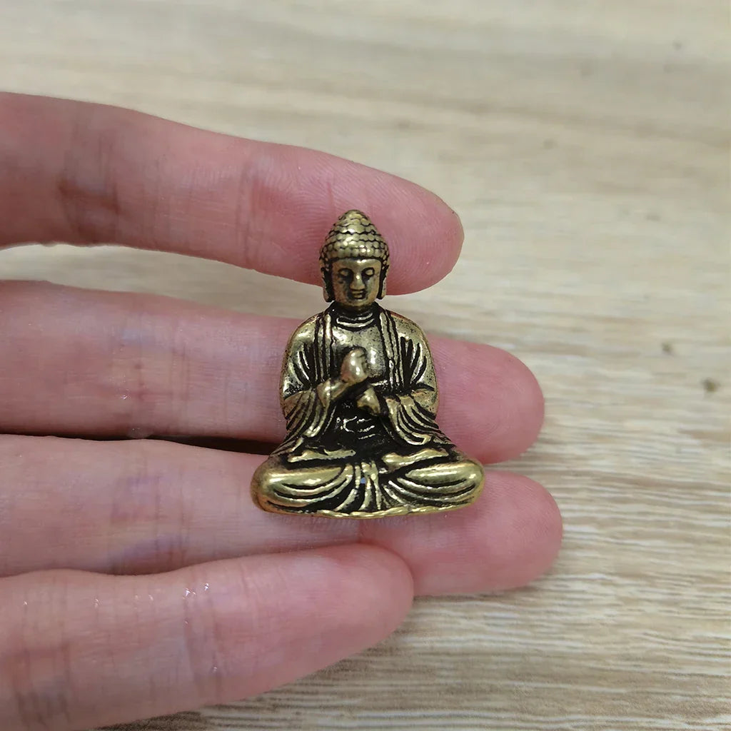 Stornfield | 10 Pieces Mini Brass Sitting Buddha Statue for Travel, Buddhist Worship, Home Office Decor