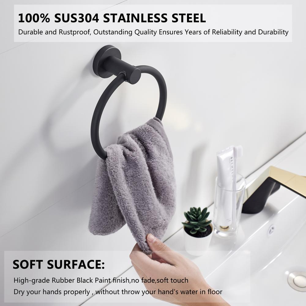Stornfield | 304 Stainless Steel Towel Ring in Chrome, Simple Round Design, Black, European Bathroom Accessories, Rust-resistant