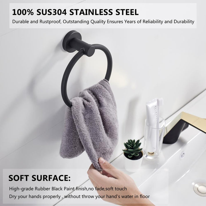 Stornfield | 304 Stainless Steel Towel Ring in Chrome, Simple Round Design, Black, European Bathroom Accessories, Rust-resistant