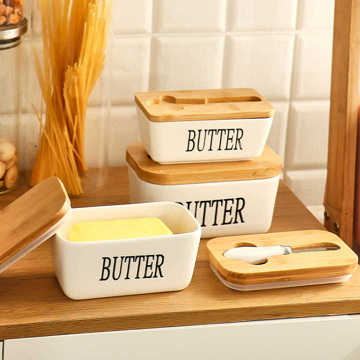 Stornfield | Rectangular Ceramic Butter Dish Sealed Storage Container Western Cheese Crock Butter Glass for Storage for Restaurant 15x8.5 cm