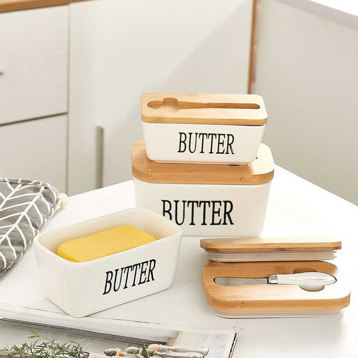 Stornfield | Rectangular Ceramic Butter Dish Sealed Storage Container Western Cheese Crock Butter Glass for Storage for Restaurant 15x8.5 cm