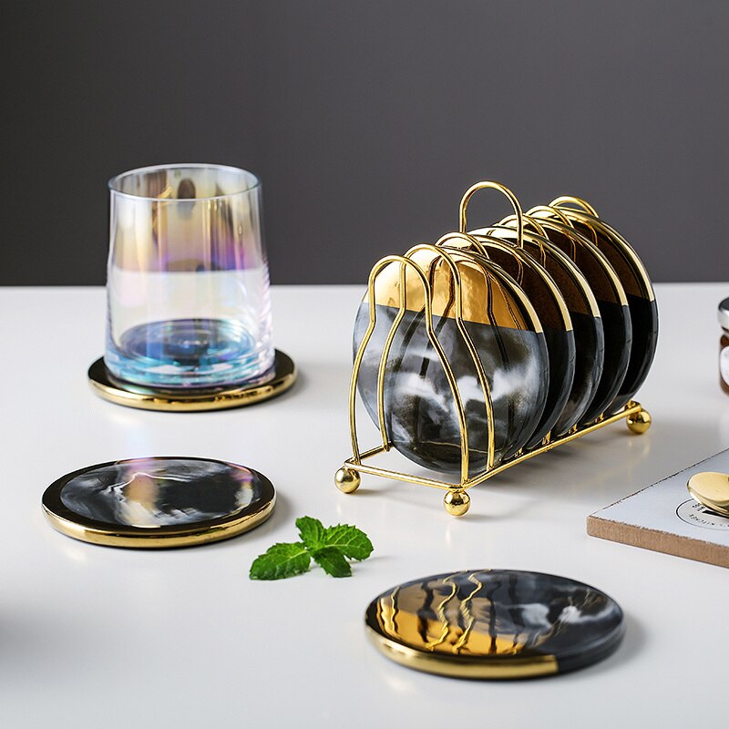 Stornfield | Marbled Ceramic Coaster Set with Holder