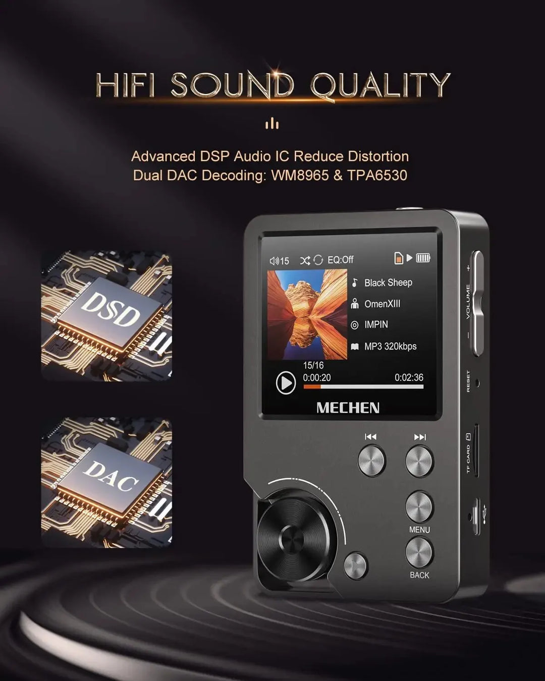 Stornfield | HiFi MP3 Player MECHEN-M30 – Premium Lossless Audio with 64GB Memory Card, Supports up to 256GB