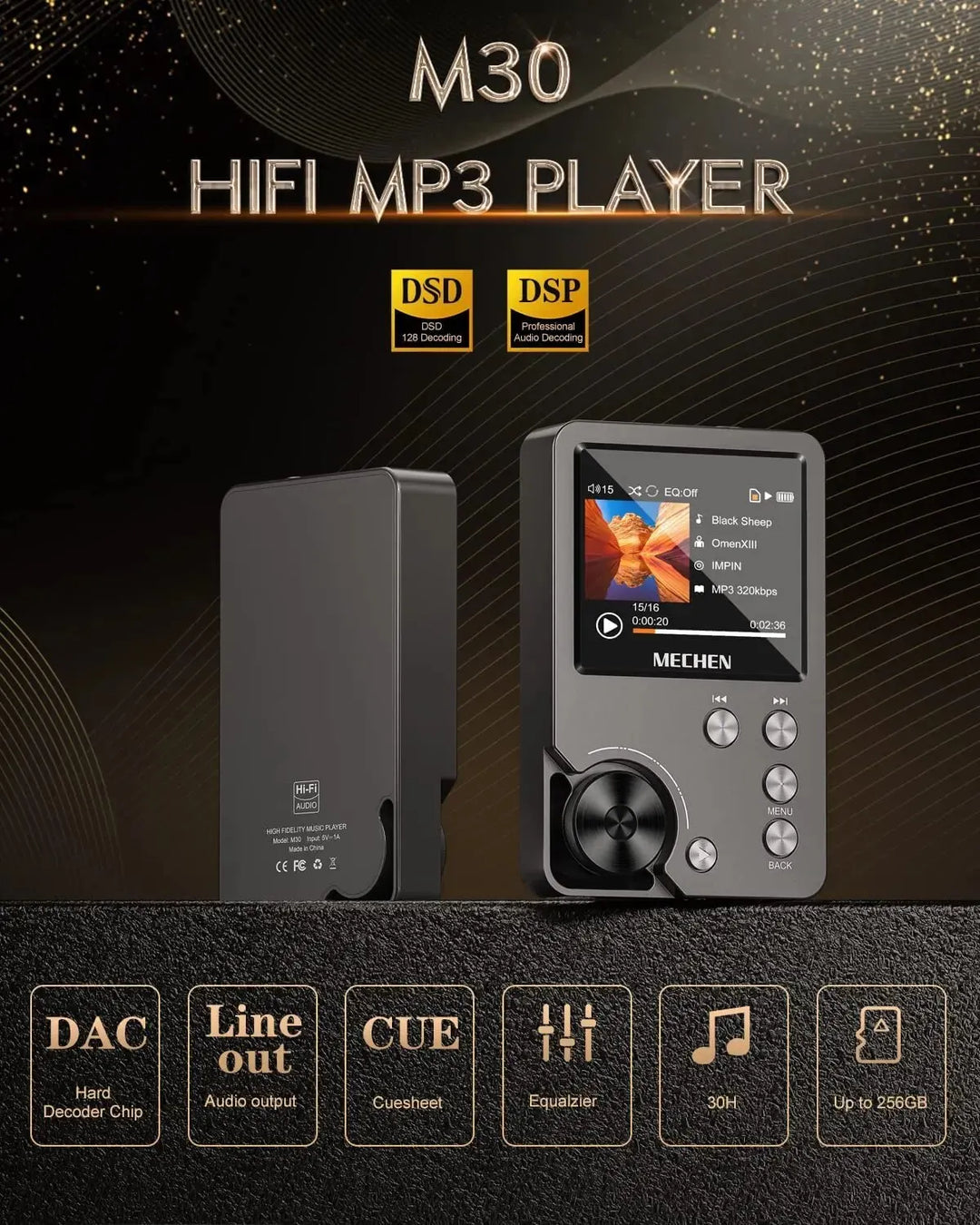 Stornfield | HiFi MP3 Player MECHEN-M30 – Premium Lossless Audio with 64GB Memory Card, Supports up to 256GB