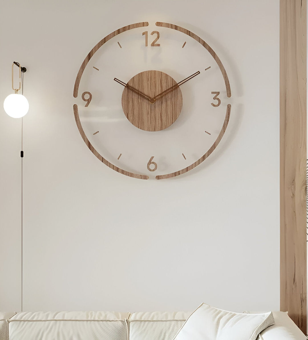 ClearWood Transparent Wall Clock – Silent Quartz with Wooden Details | Stornfield
