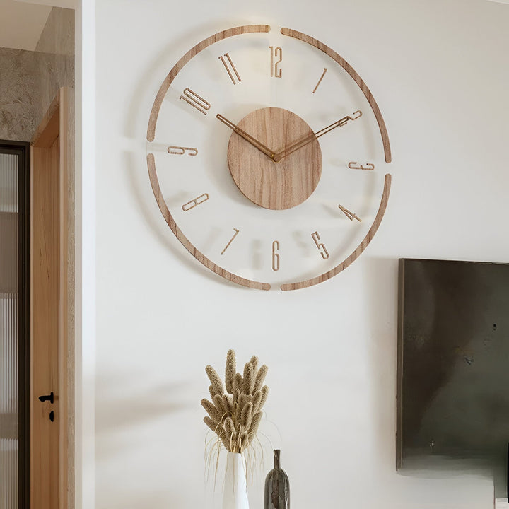 ClearWood Transparent Wall Clock – Silent Quartz with Wooden Details | Stornfield