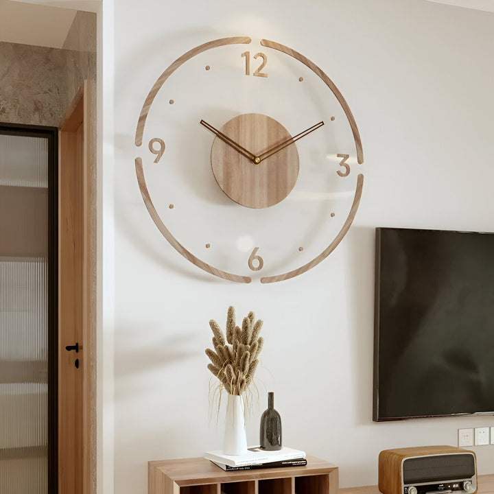 ClearWood Transparent Wall Clock – Silent Quartz with Wood Details | Stornfield
