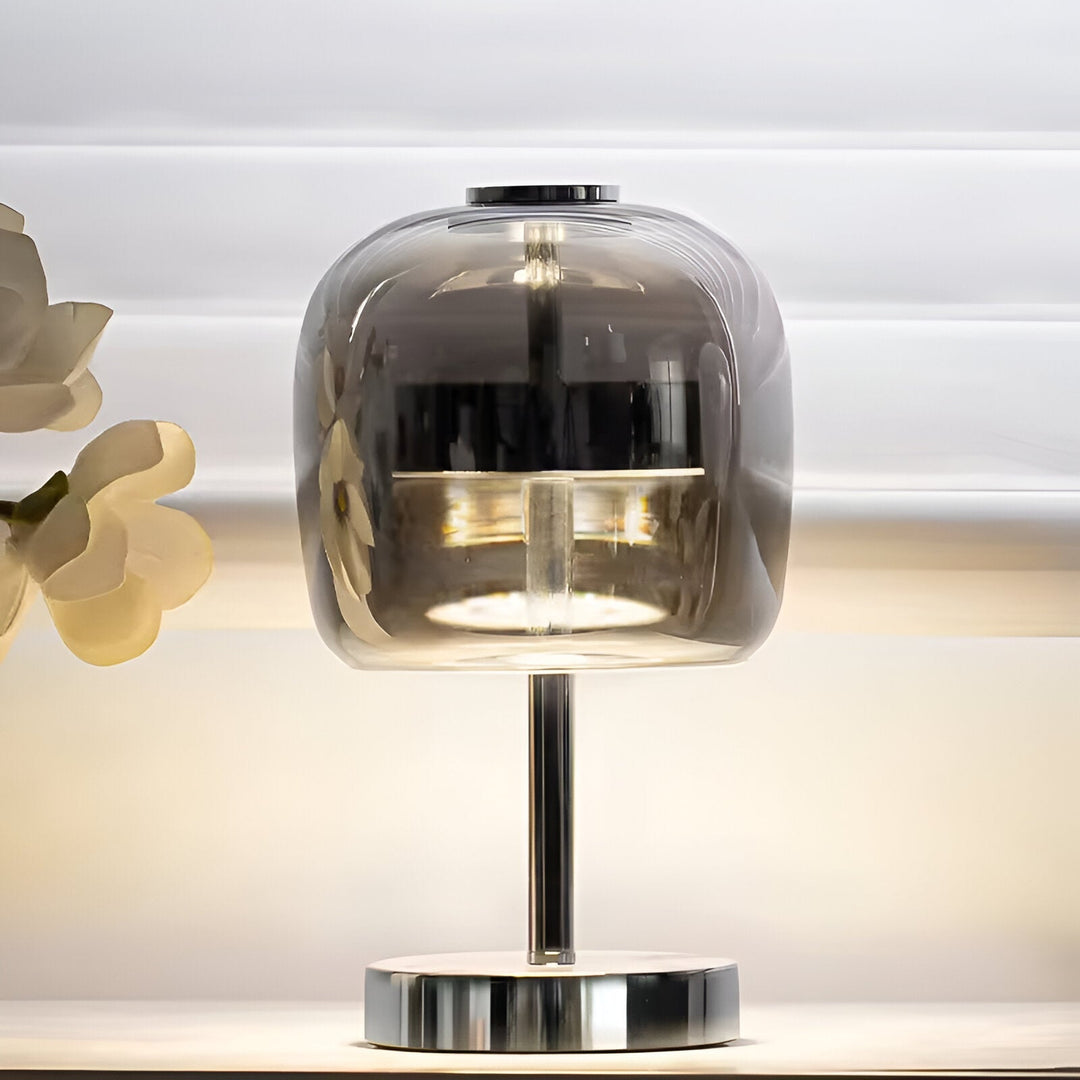 Stornfield | Gleam Lamp - Stylish smoked grey glass lamp, USB-powered dimmable light