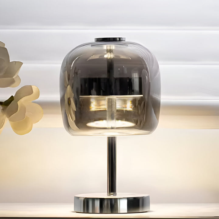 Stornfield | Gleam Lamp - Stylish smoked grey glass lamp, USB-powered dimmable light