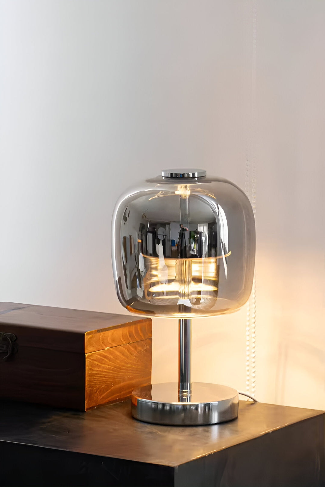 Stornfield | Gleam Lamp - Stylish smoked grey glass lamp, USB-powered dimmable light