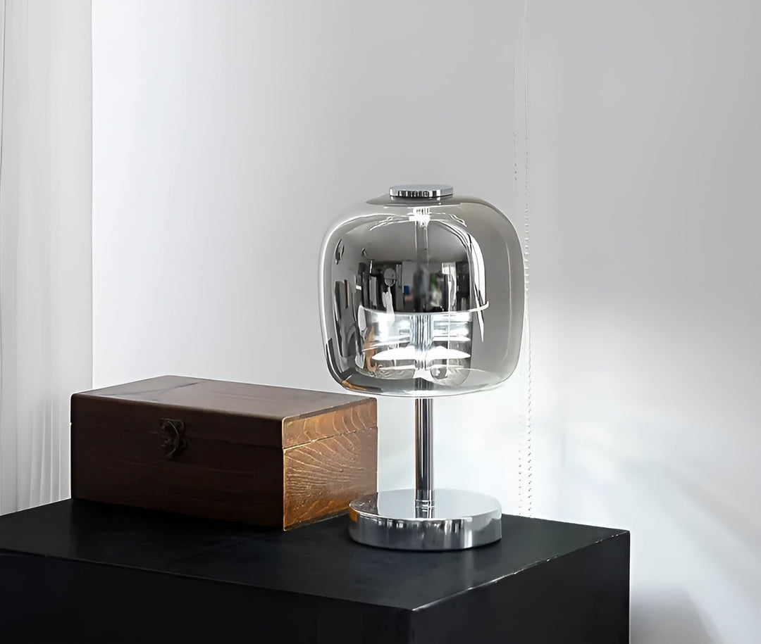 Stornfield | Gleam Lamp - Stylish smoked grey glass lamp, USB-powered dimmable light