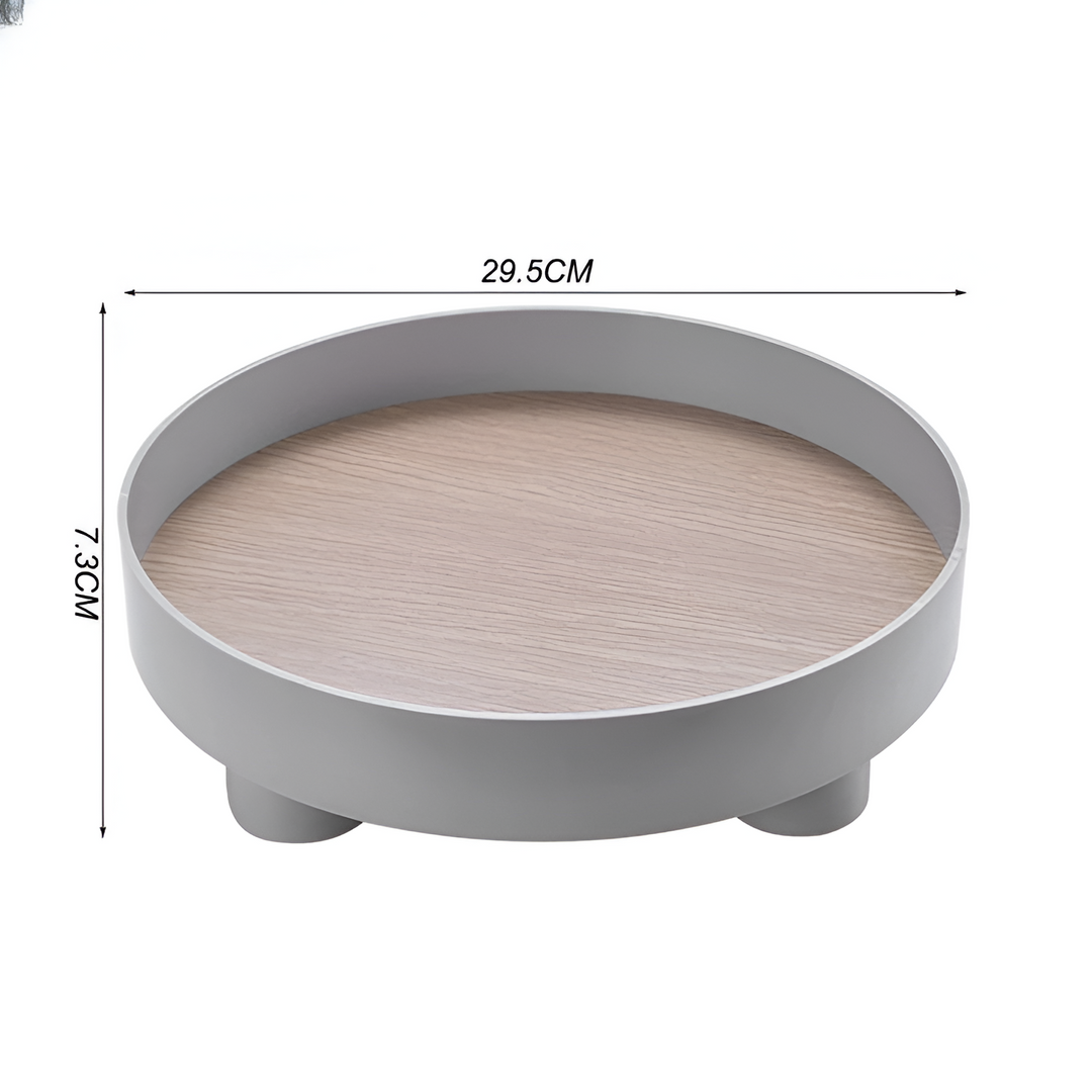 Stornfield | Round Serving Tray - Decorative Wooden Tray - White Ceramic Tray
