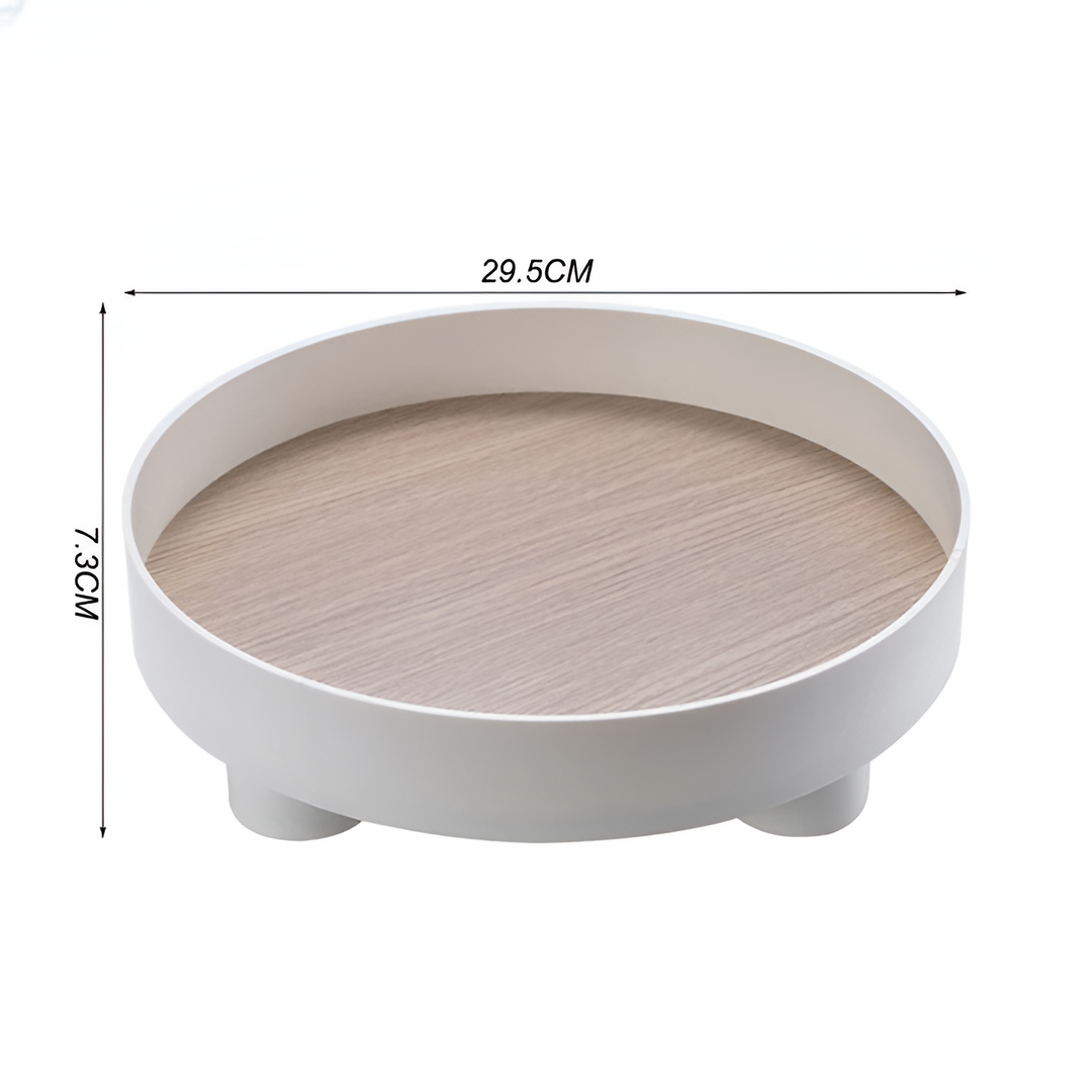 Stornfield | Round Serving Tray - Decorative Wooden Tray - White Ceramic Tray