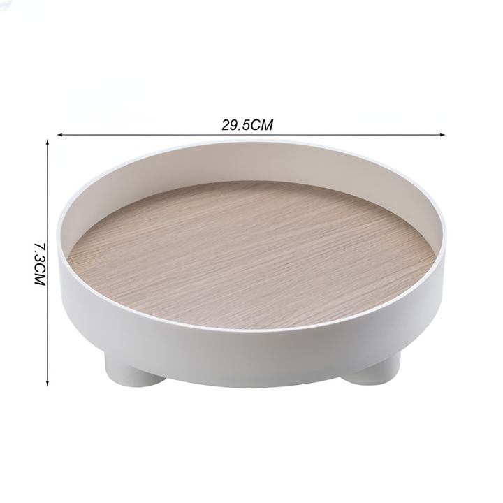 Stornfield | Round Serving Tray - Decorative Wooden Tray - White Ceramic Tray