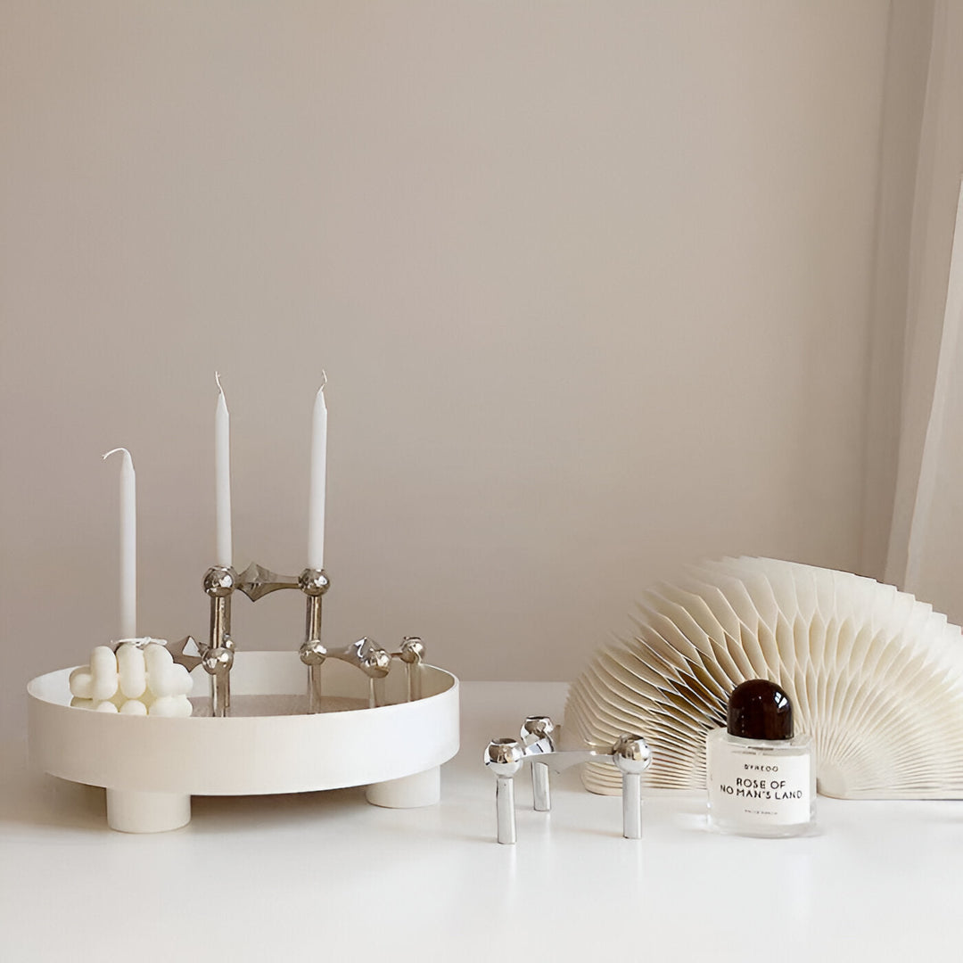 Stornfield | Round Serving Tray - Decorative Wooden Tray - White Ceramic Tray