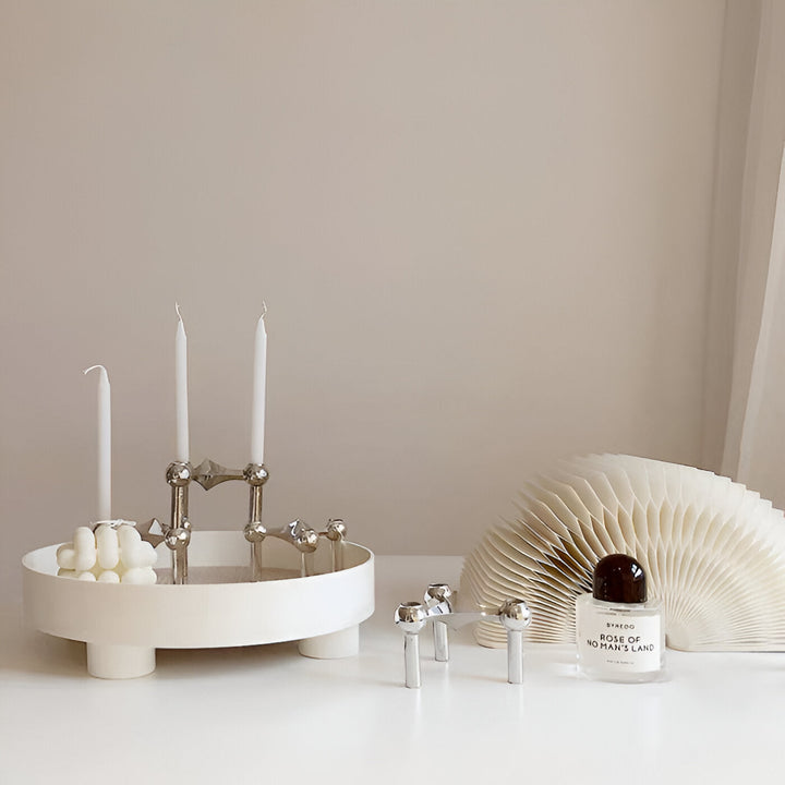 Stornfield | Round Serving Tray - Decorative Wooden Tray - White Ceramic Tray