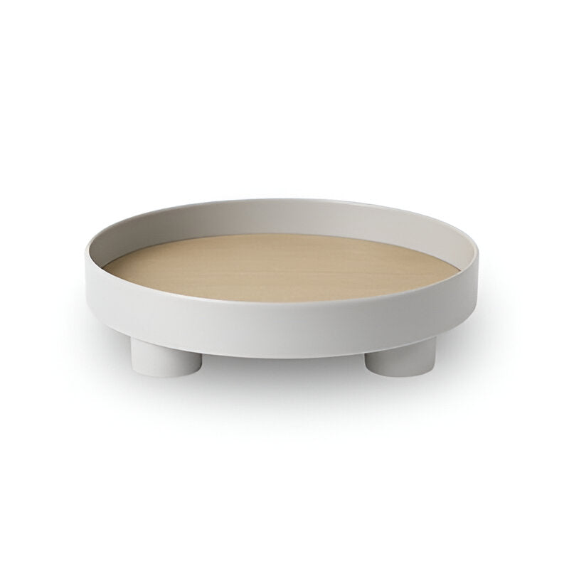 Stornfield | Round Serving Tray - Decorative Wooden Tray - White Ceramic Tray