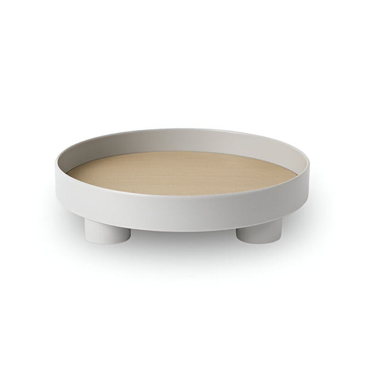 Stornfield | Round Serving Tray - Decorative Wooden Tray - White Ceramic Tray