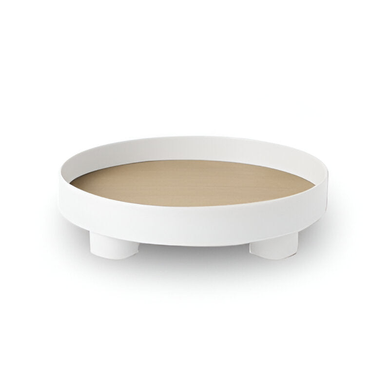 Stornfield | Round Serving Tray - Decorative Wooden Tray - White Ceramic Tray