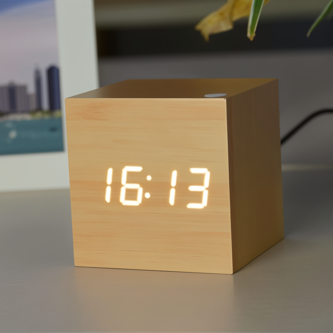 Stornfield | Digital LED Clock - Cube Clock - Wooden Clock