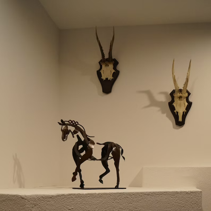 RustGlow - Abstract rust horse sculpture with LED light bowl