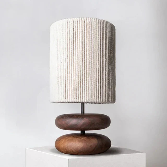 Rustic table lamp made of walnut wood with linen shade – Natural lighting for living room | Stornfield