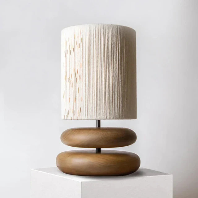 Rustic table lamp made of walnut wood with linen shade – Natural lighting for living room | Stornfield