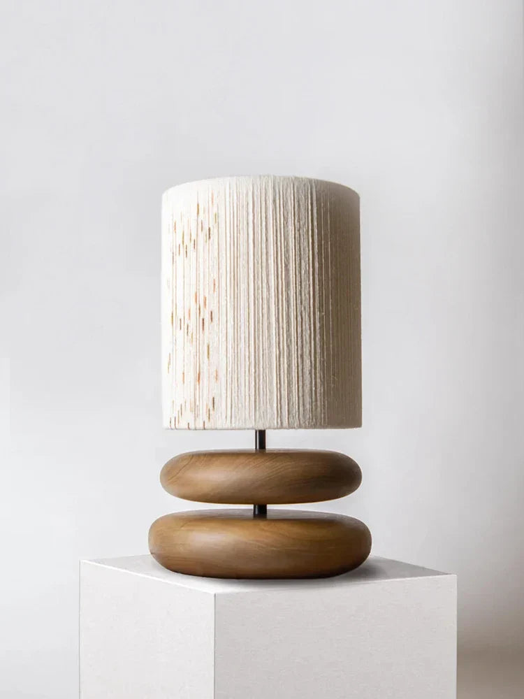 Rustic table lamp made of walnut wood with linen shade – Natural lighting for living room | Stornfield