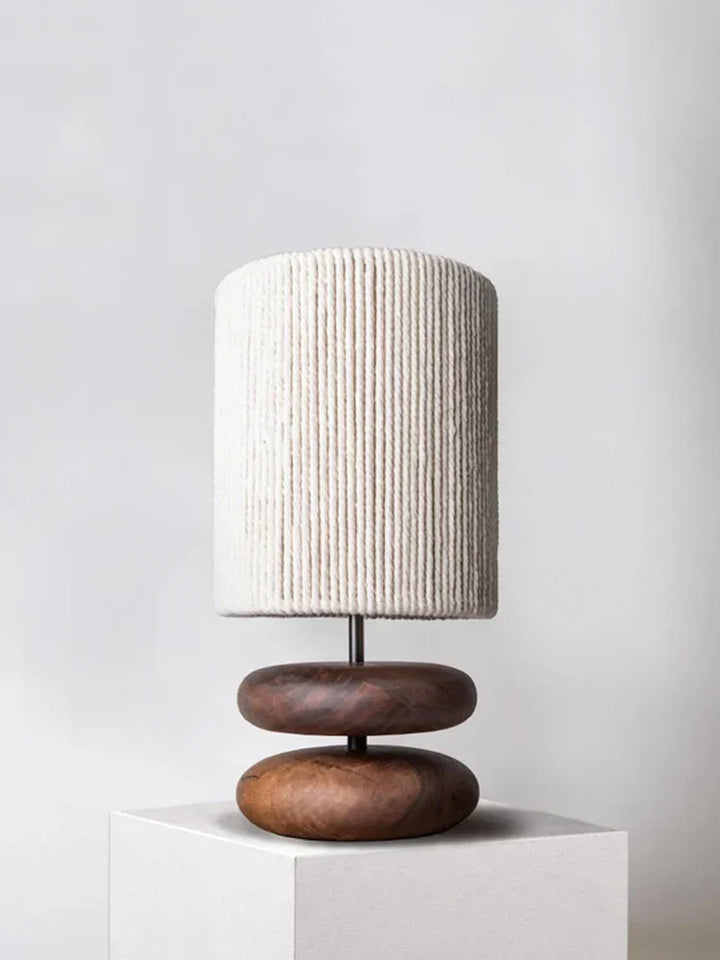 Rustic table lamp made of walnut wood with linen shade – Natural lighting for living room | Stornfield