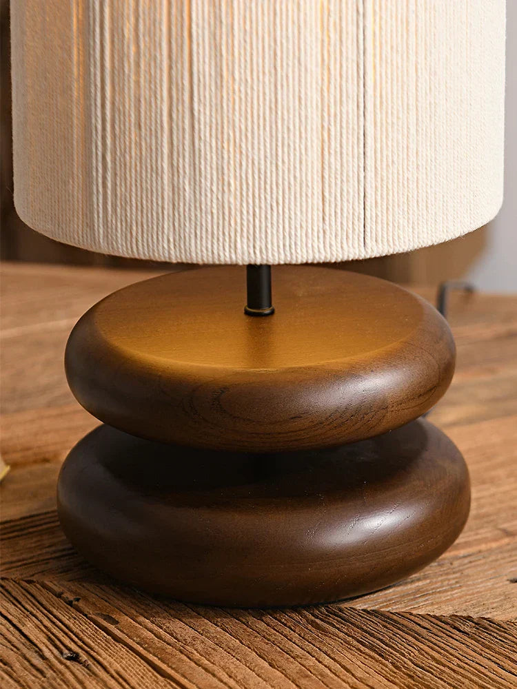 Rustic table lamp made of walnut wood with linen shade – Natural lighting for living room | Stornfield