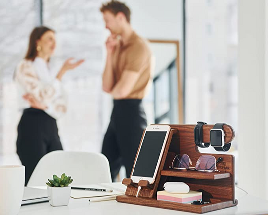 Stornfield Wooden Charging Station and Desk Organizer for Phones and Accessories