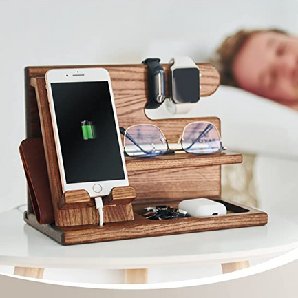 Stornfield Wooden Charging Station and Desk Organizer for Phones and Accessories