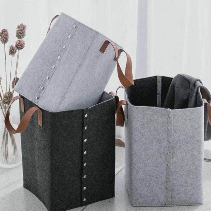 Stornfield | Panier à linge pliable avec poignées en cuir