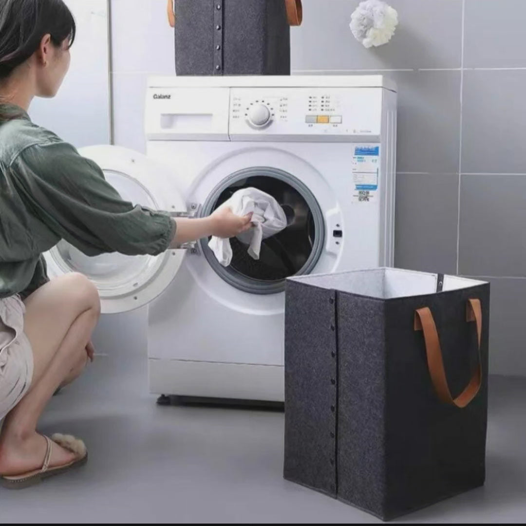 Stornfield | Panier à linge pliable avec poignées en cuir