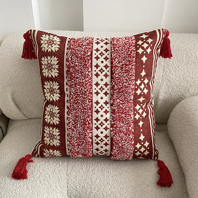 Housse de coussin à franges doublée bohème