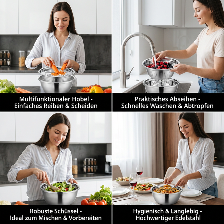 Vegetable cutter set with grater, sieve, and mixing bowl | Stornfield