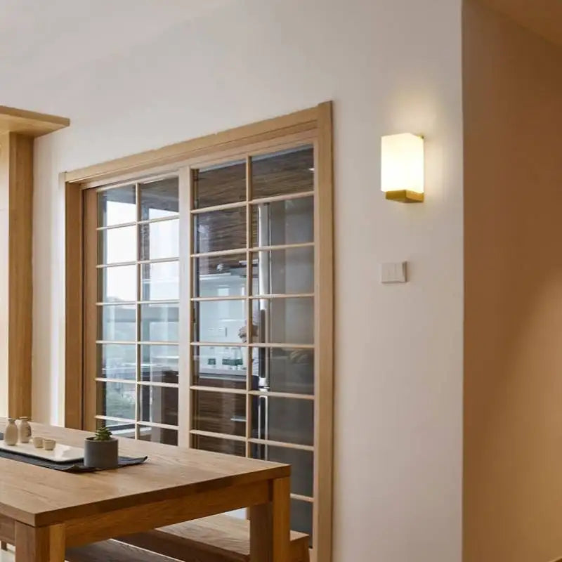 Japanese wall lamp made of wood for bedroom – Minimalist lamp with natural lighting | Stornfield
