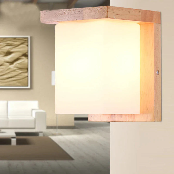 Japanese wall lamp made of wood for bedroom – Minimalist lamp with natural lighting | Stornfield